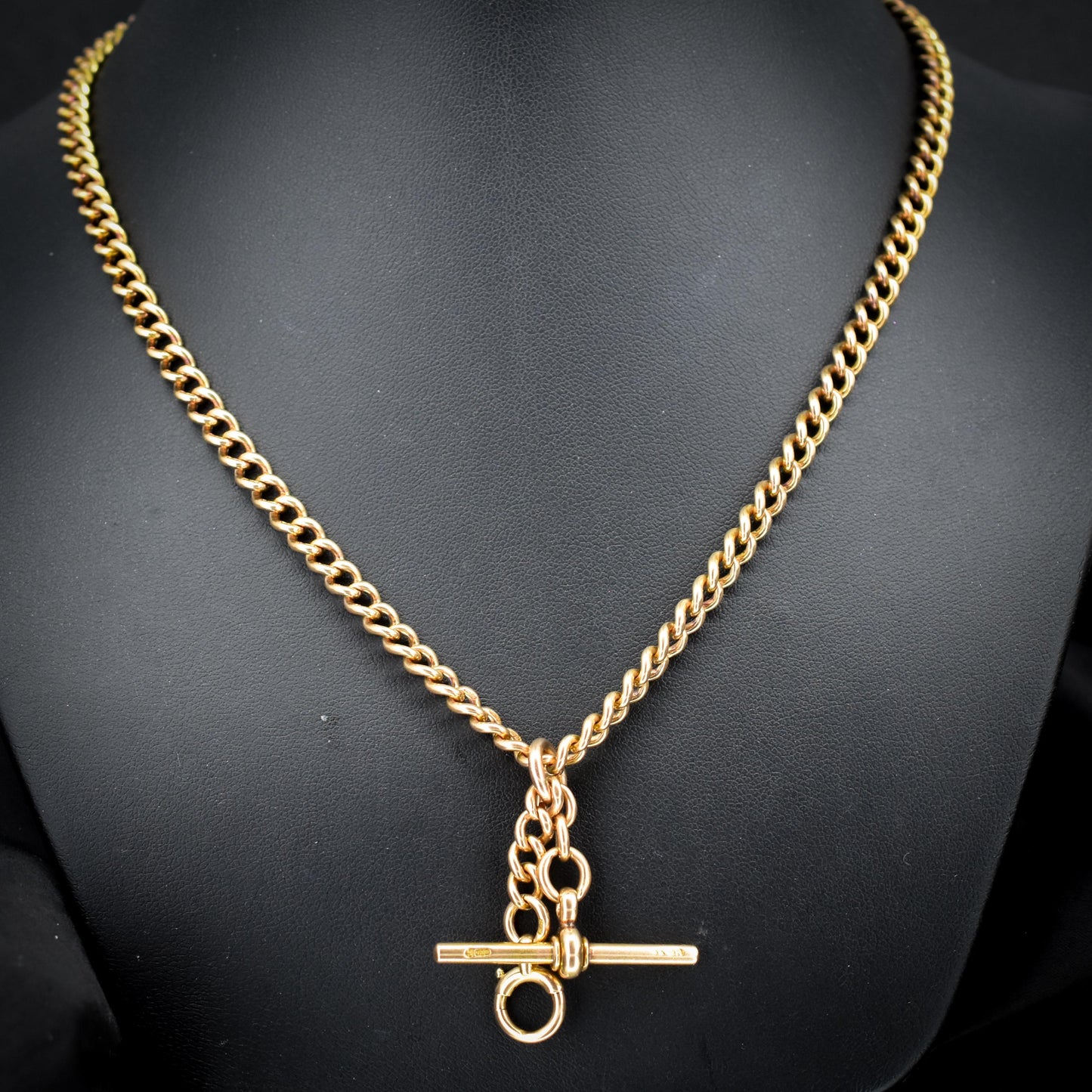 Antique 17.5" 15ct Gold Bolt Ring and Dog Clip Albert Chain Necklace