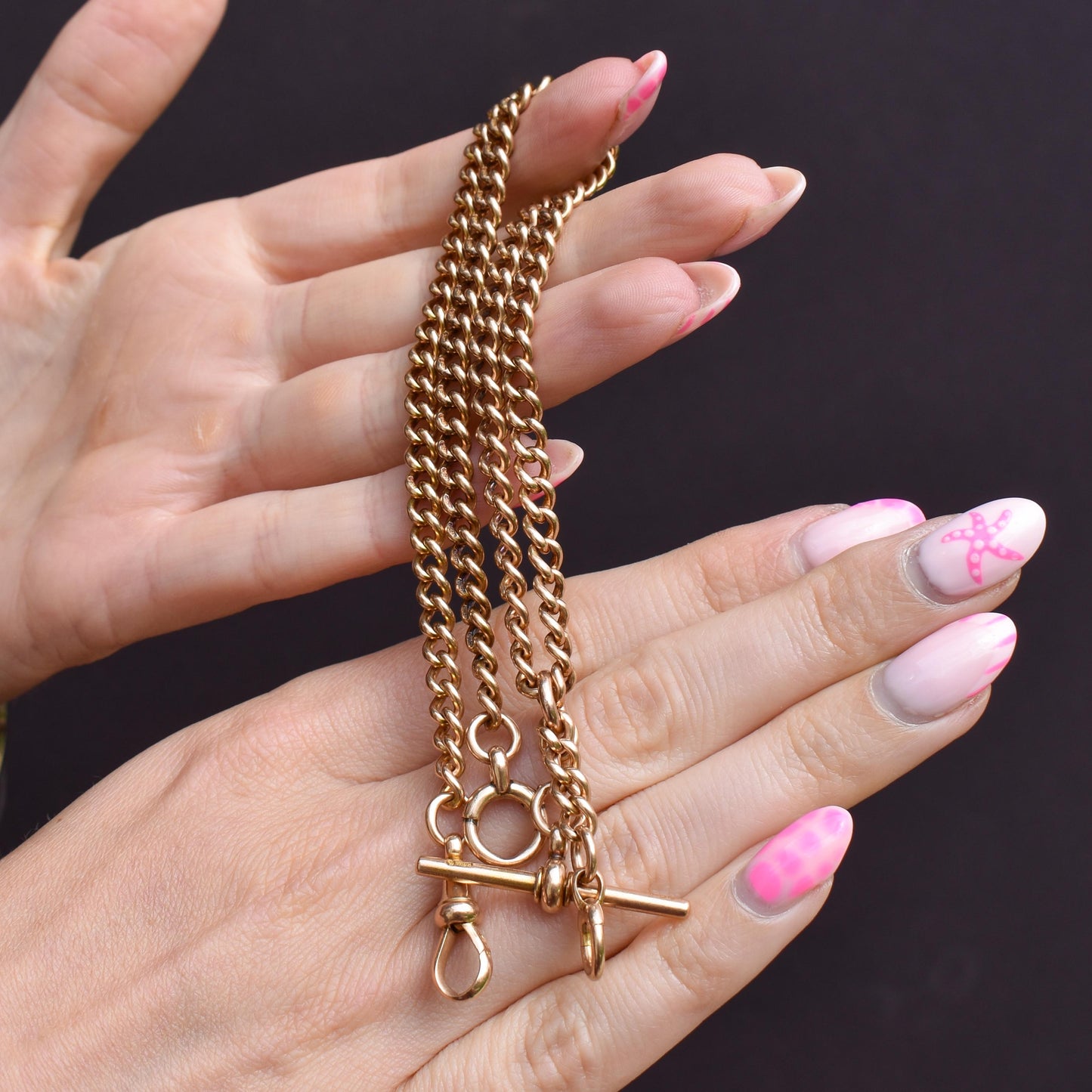 Antique 17.5" 15ct Gold Bolt Ring and Dog Clip Albert Chain Necklace