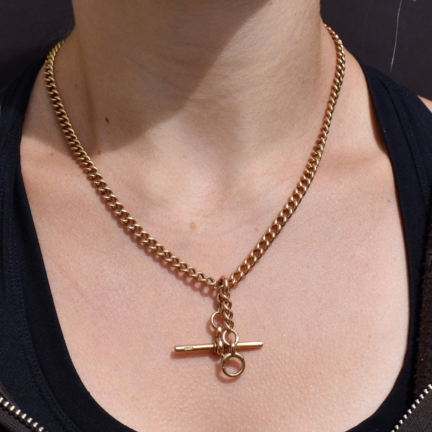 Antique 17.5" 15ct Gold Bolt Ring and Dog Clip Albert Chain Necklace