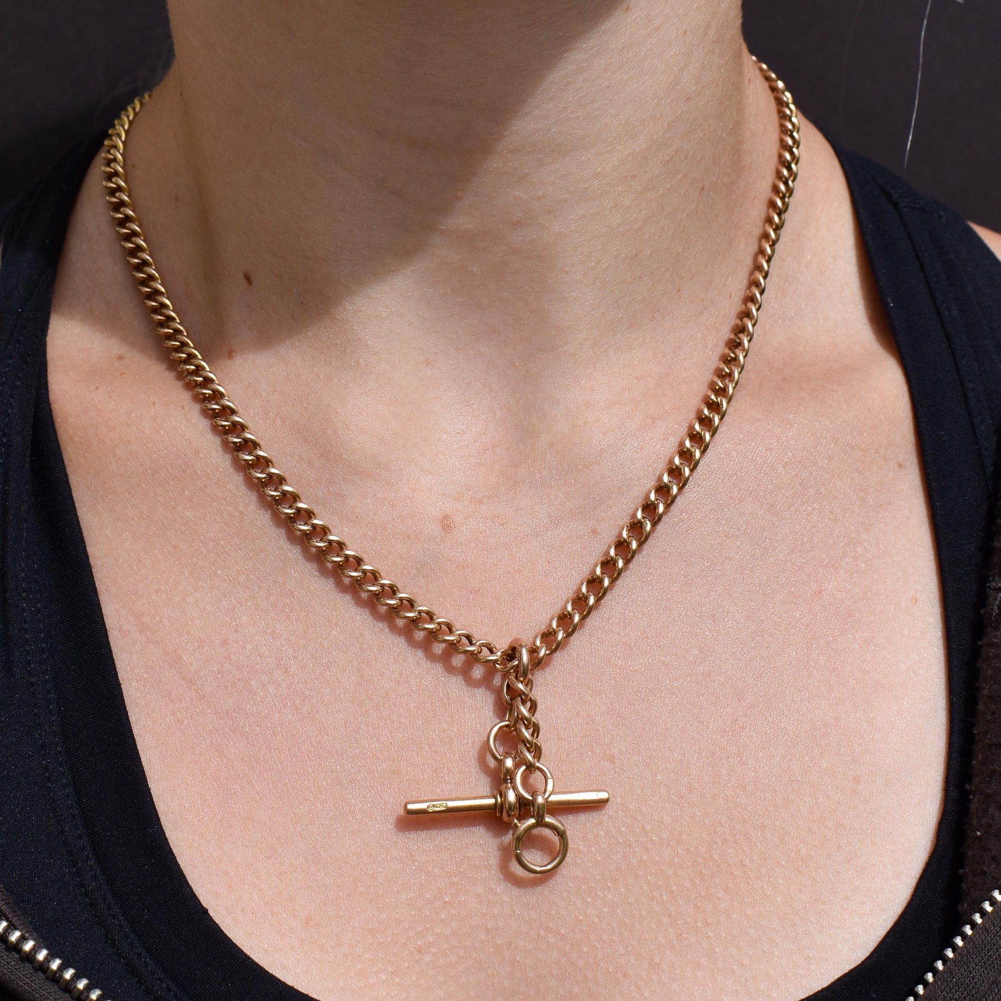 Antique 17.5" 15ct Gold Bolt Ring and Dog Clip Albert Chain Necklace