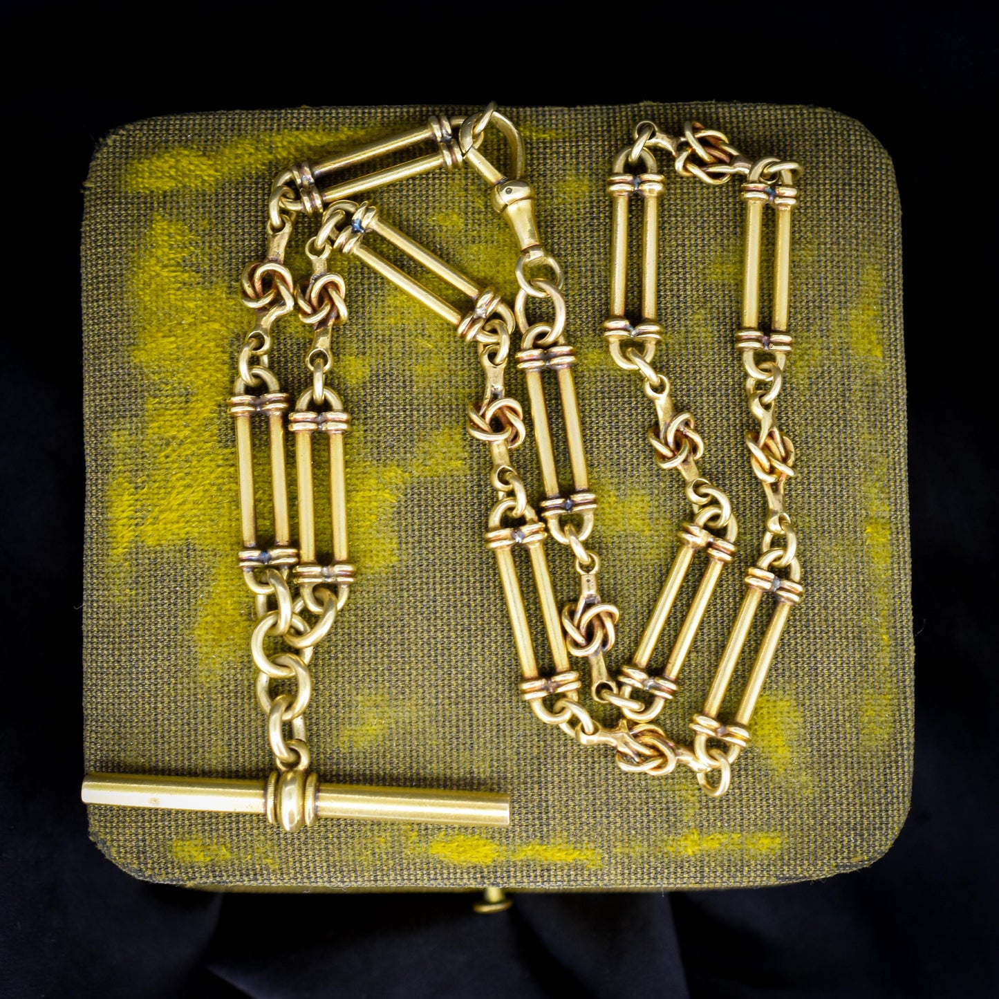 Antique 17" 18ct Yellow Gold Trombone and Love Knot Albert Chain Necklace