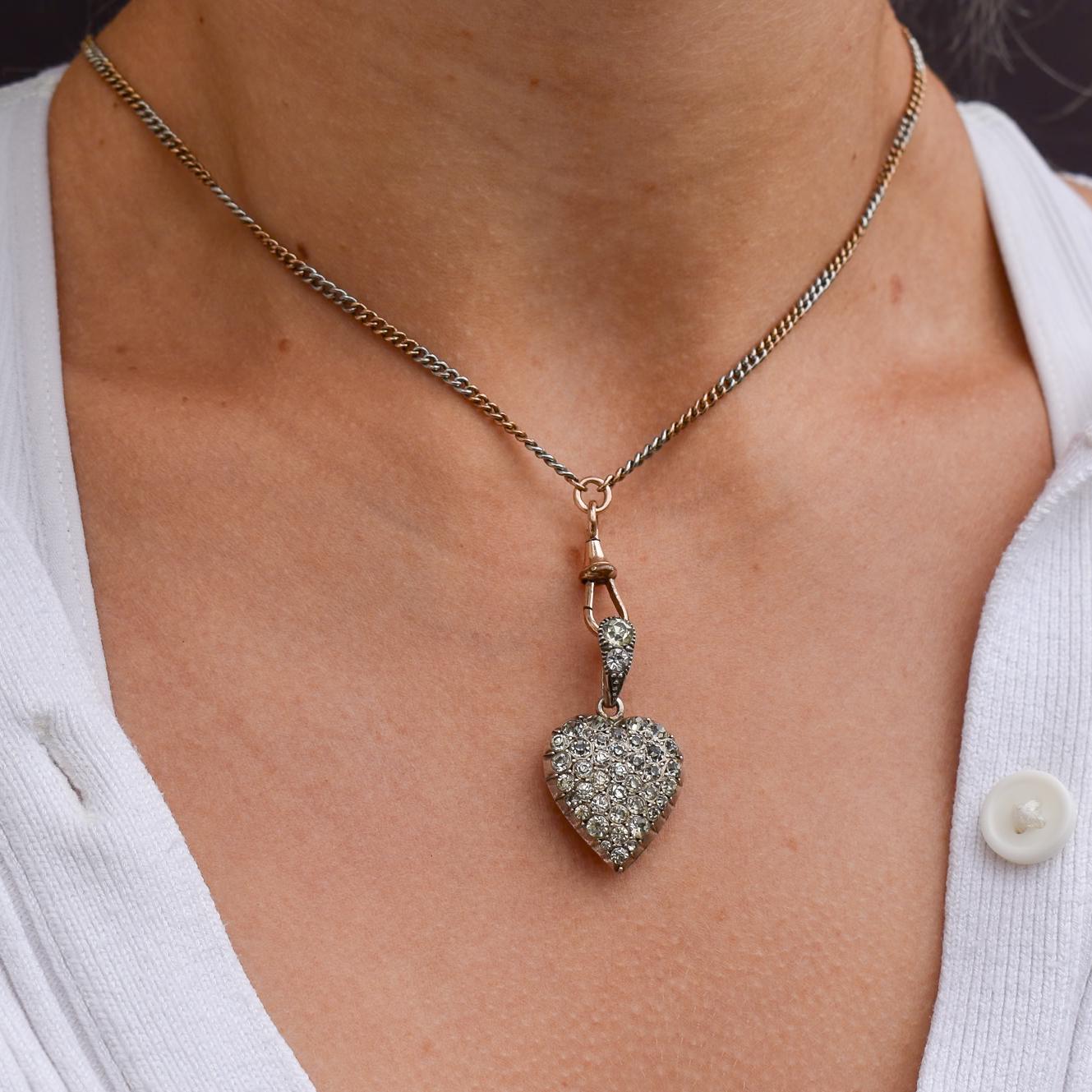 Antique Old Cut Paste Sterling Silver Puffy Heart Pendant