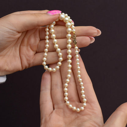 Vintage Graduated Pearl Gold Strand Beaded Necklace | 17"