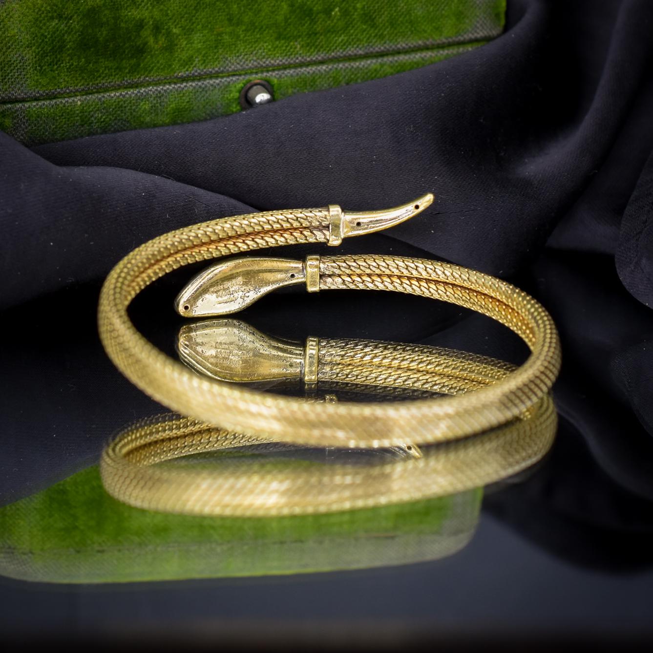 Vintage Art Deco Snake Serpent Rolled Gold Bangle Bracelet