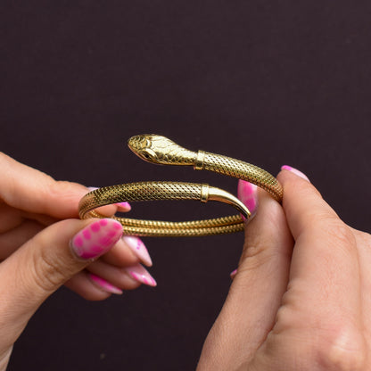 Vintage Art Deco Snake Serpent Rolled Gold Bangle Bracelet