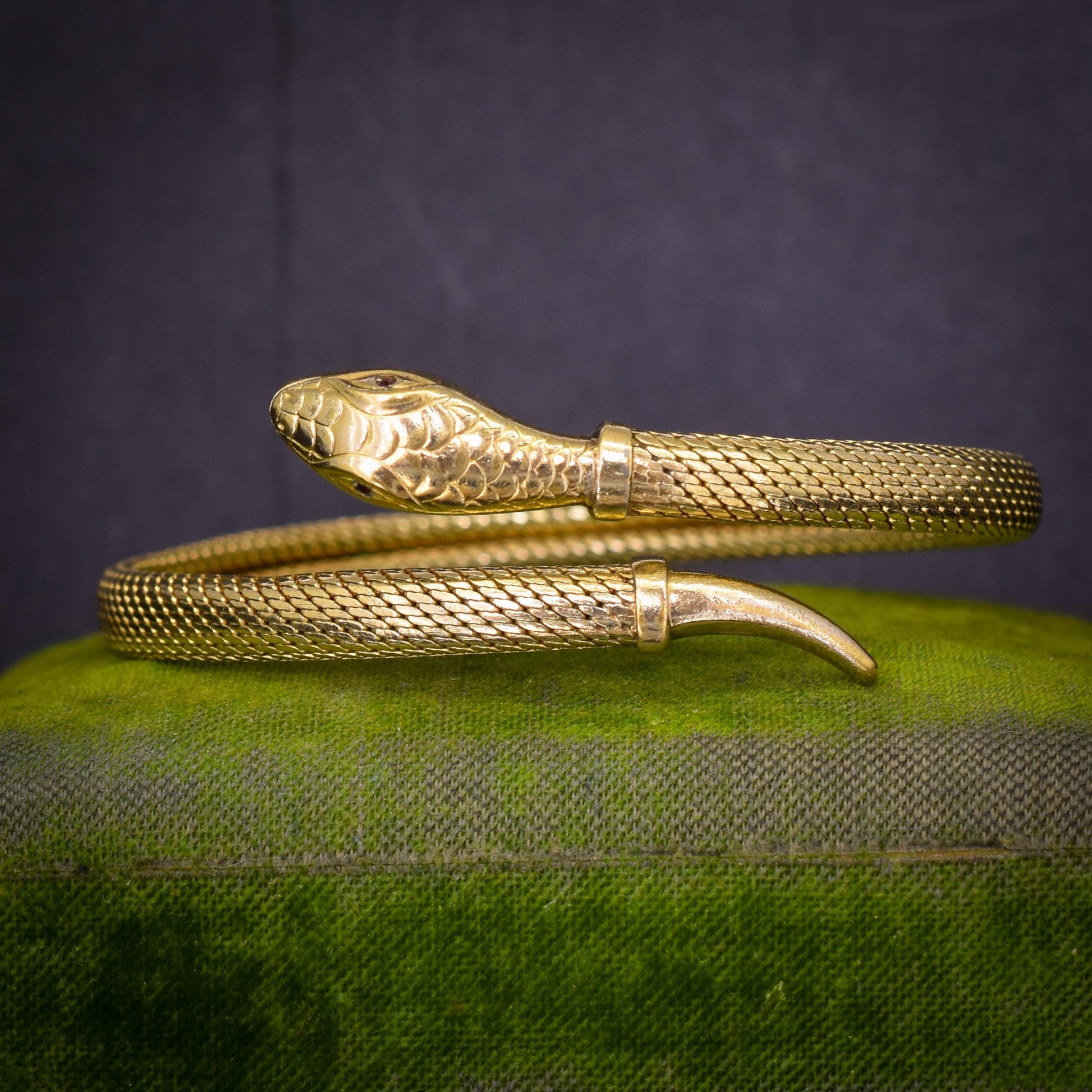 Vintage Art Deco Snake Serpent Rolled Gold Bangle Bracelet