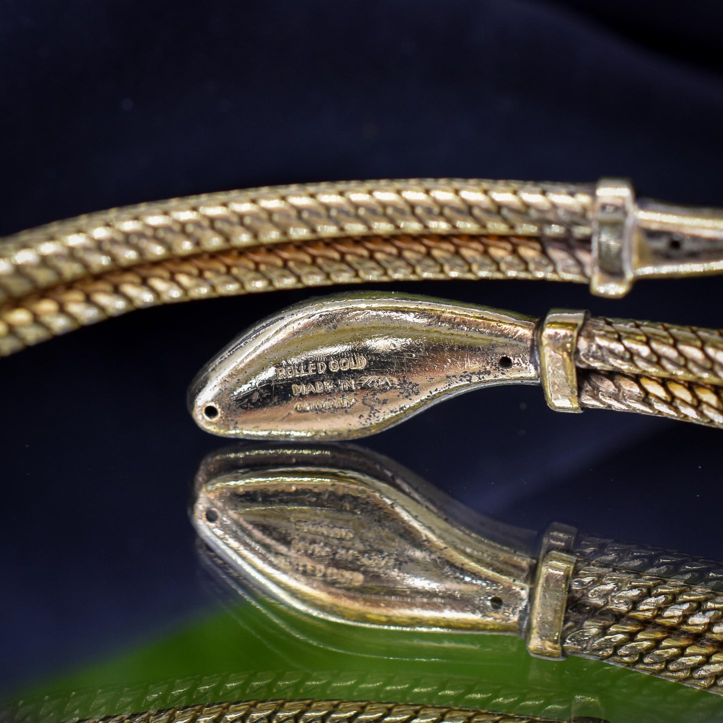 Vintage Art Deco Snake Serpent Rolled Gold Bangle Bracelet