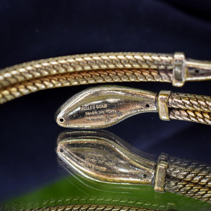 Vintage Art Deco Snake Serpent Rolled Gold Bangle Bracelet