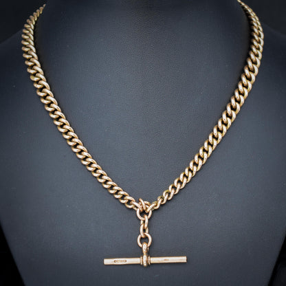 Antique Chester 1921 9ct Gold Graduated Curb Link Albert Watch Chain Necklace - 16.75"