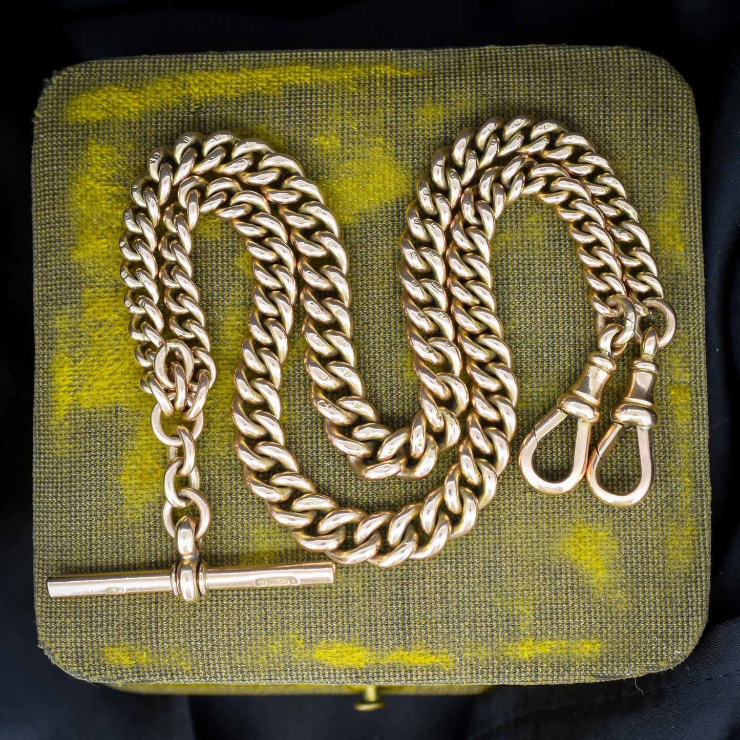 Antique Chester 1921 9ct Gold Graduated Curb Link Albert Watch Chain Necklace - 16.75"