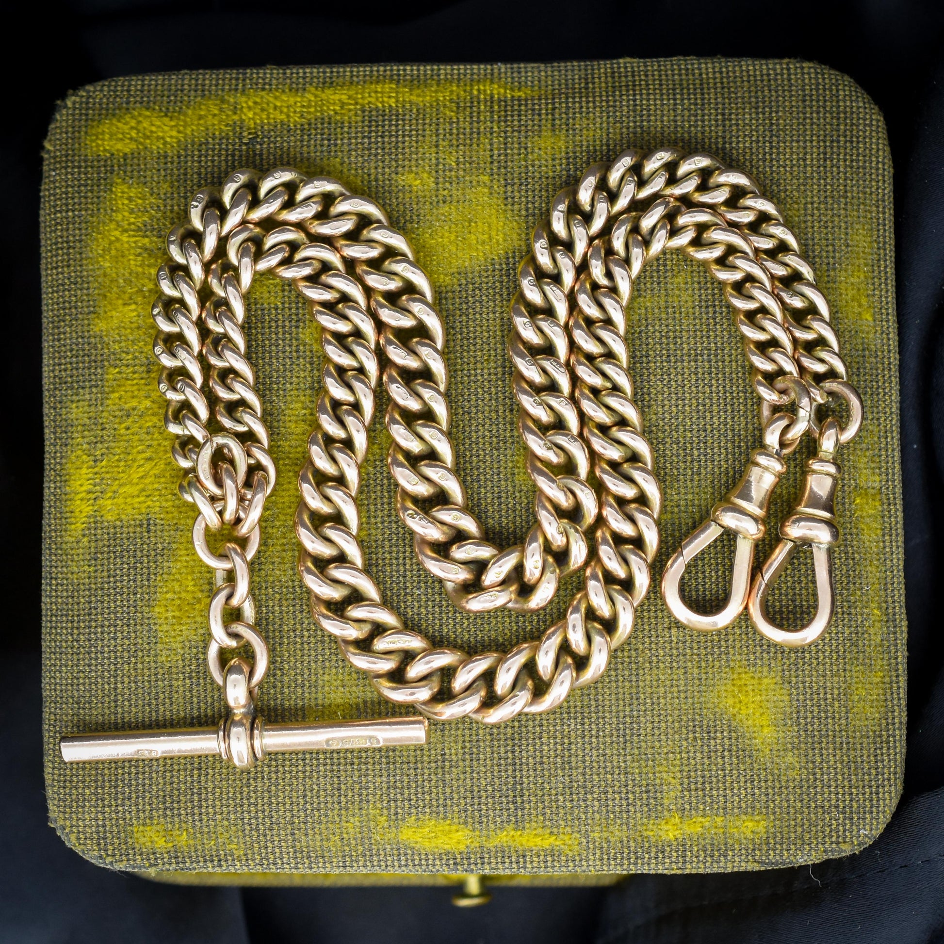 Antique Chester 1921 9ct Gold Graduated Curb Link Albert Watch Chain Necklace - 16.75"