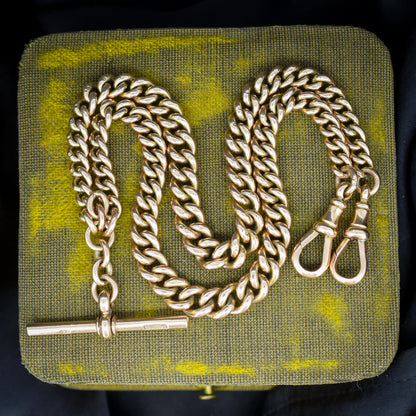 Antique Chester 1921 9ct Gold Graduated Curb Link Albert Watch Chain Necklace - 16.75"