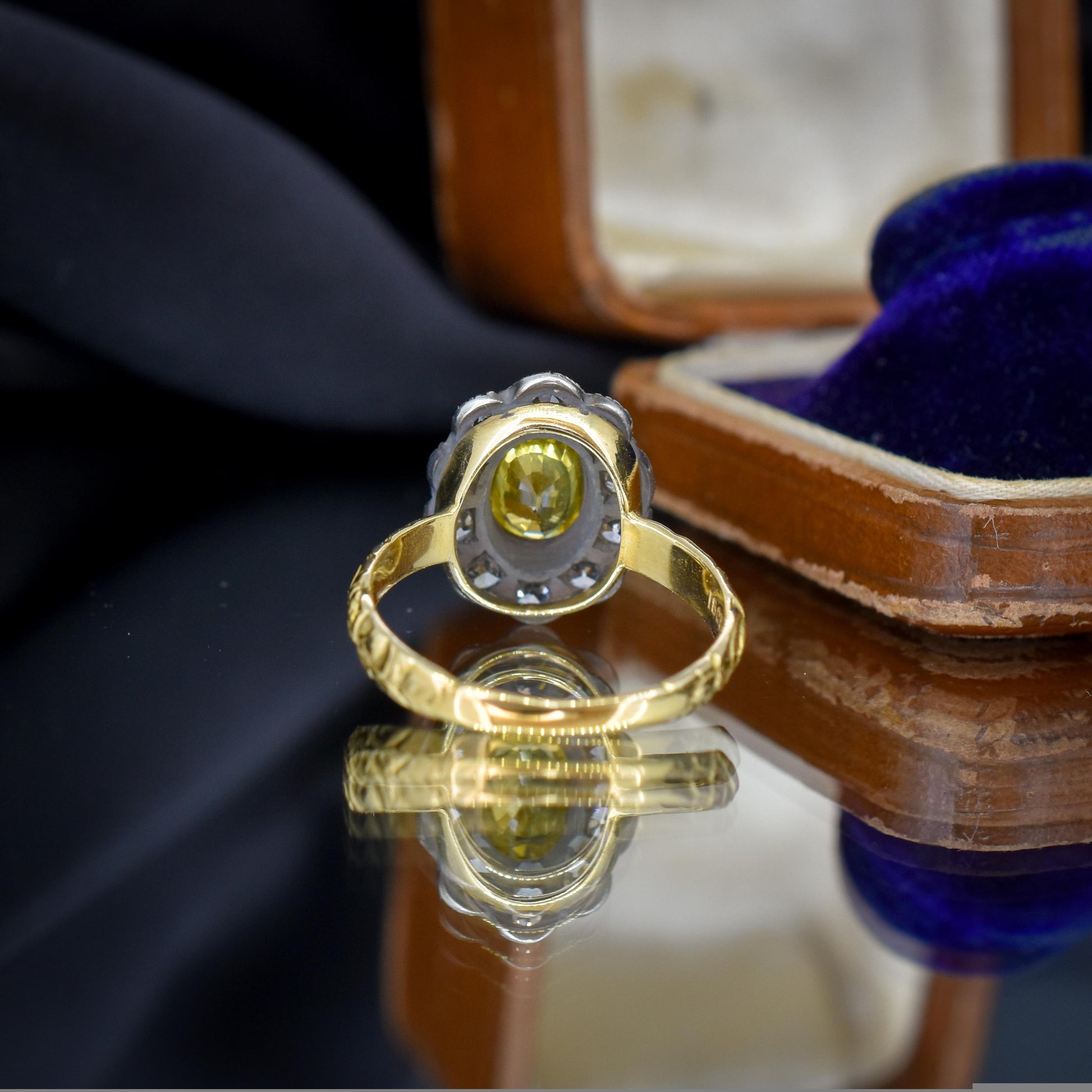 Yellow Sapphire and 0.90ct Old Cut Diamond Oval Cluster 18ct Gold Ring