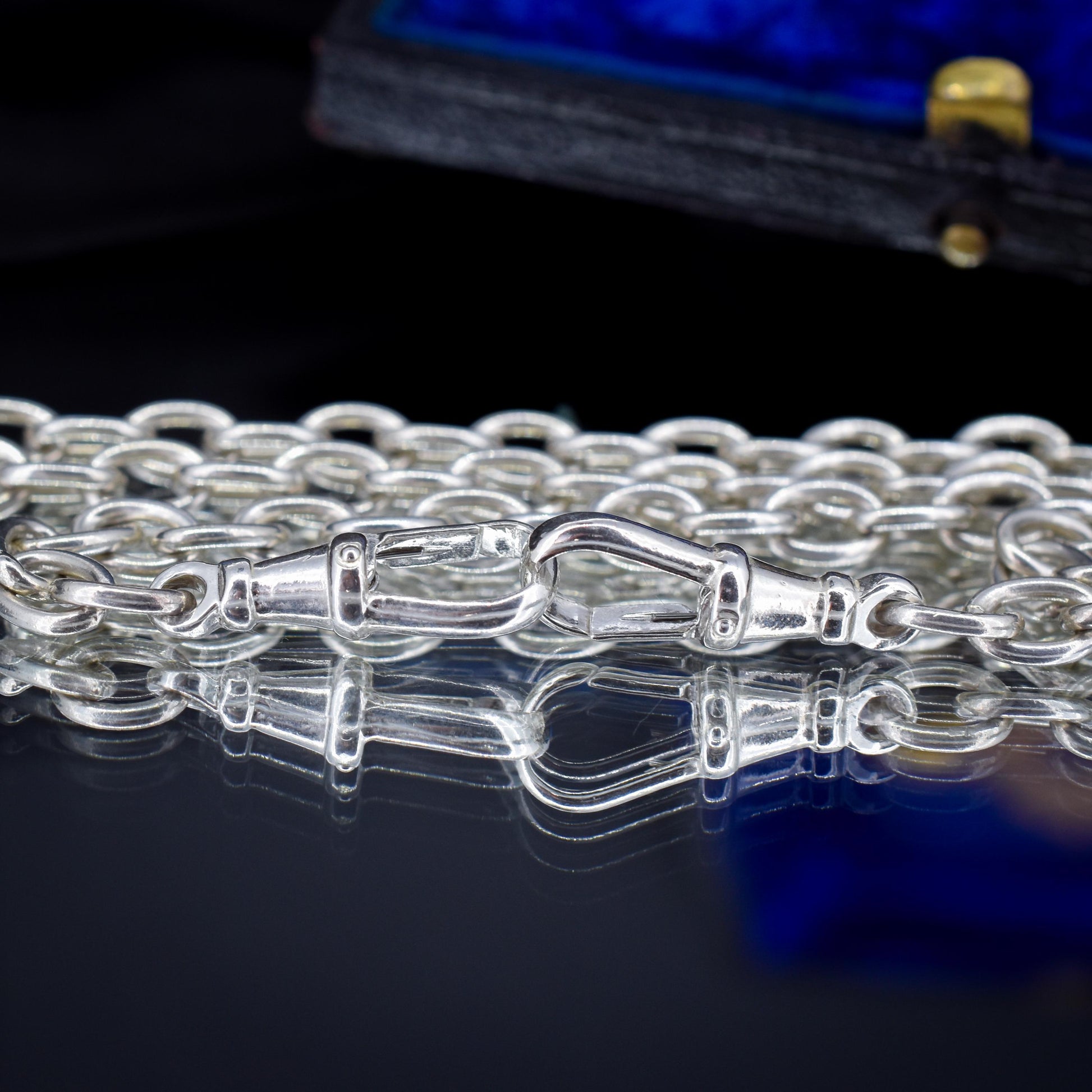 Vintage Sterling Silver Oval Cable Link Watch Chain Necklace with T-Bar and Dog Clips – 18.5"