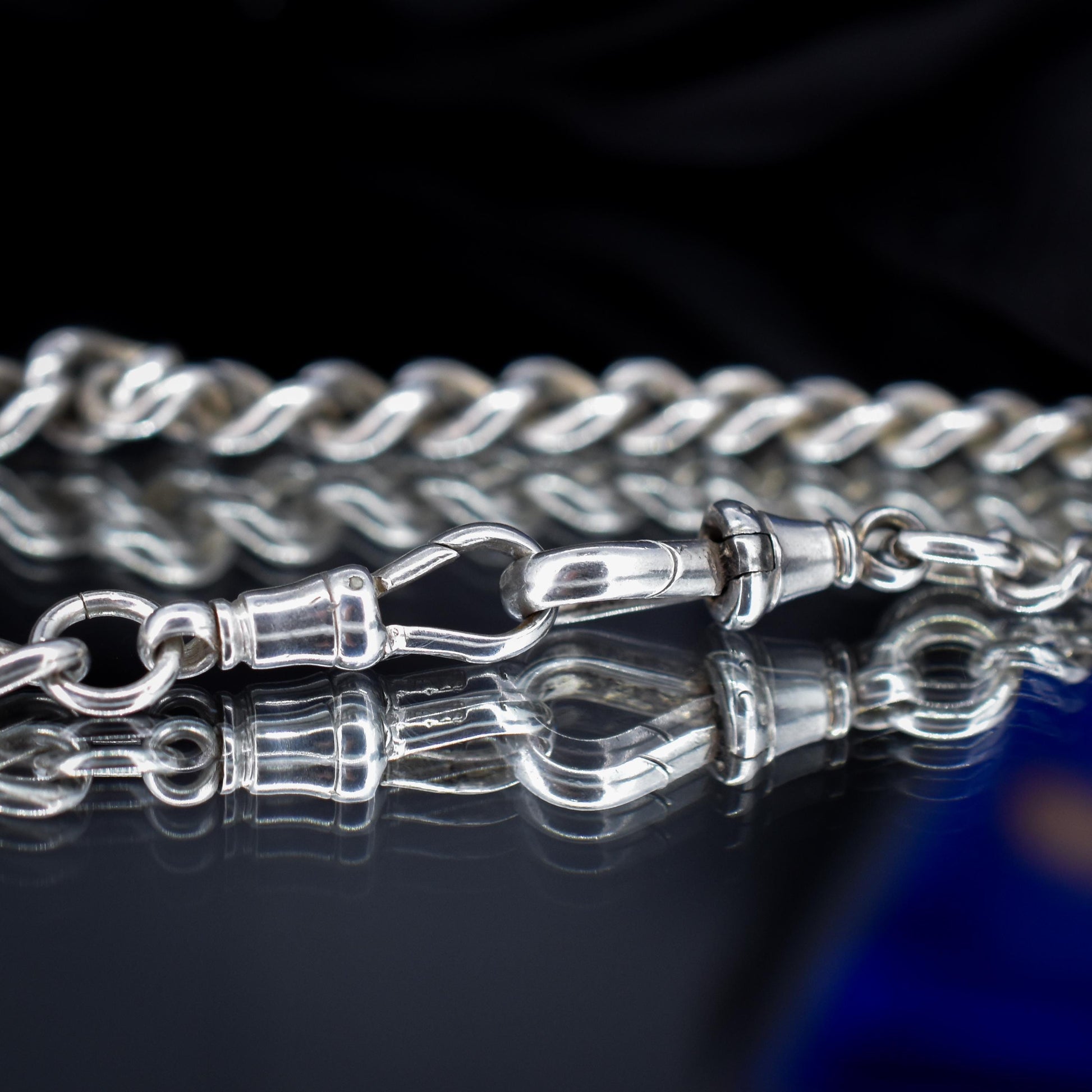 Antique Victorian Sterling Silver Curb Link Double Albert Watch Chain – 16.5"