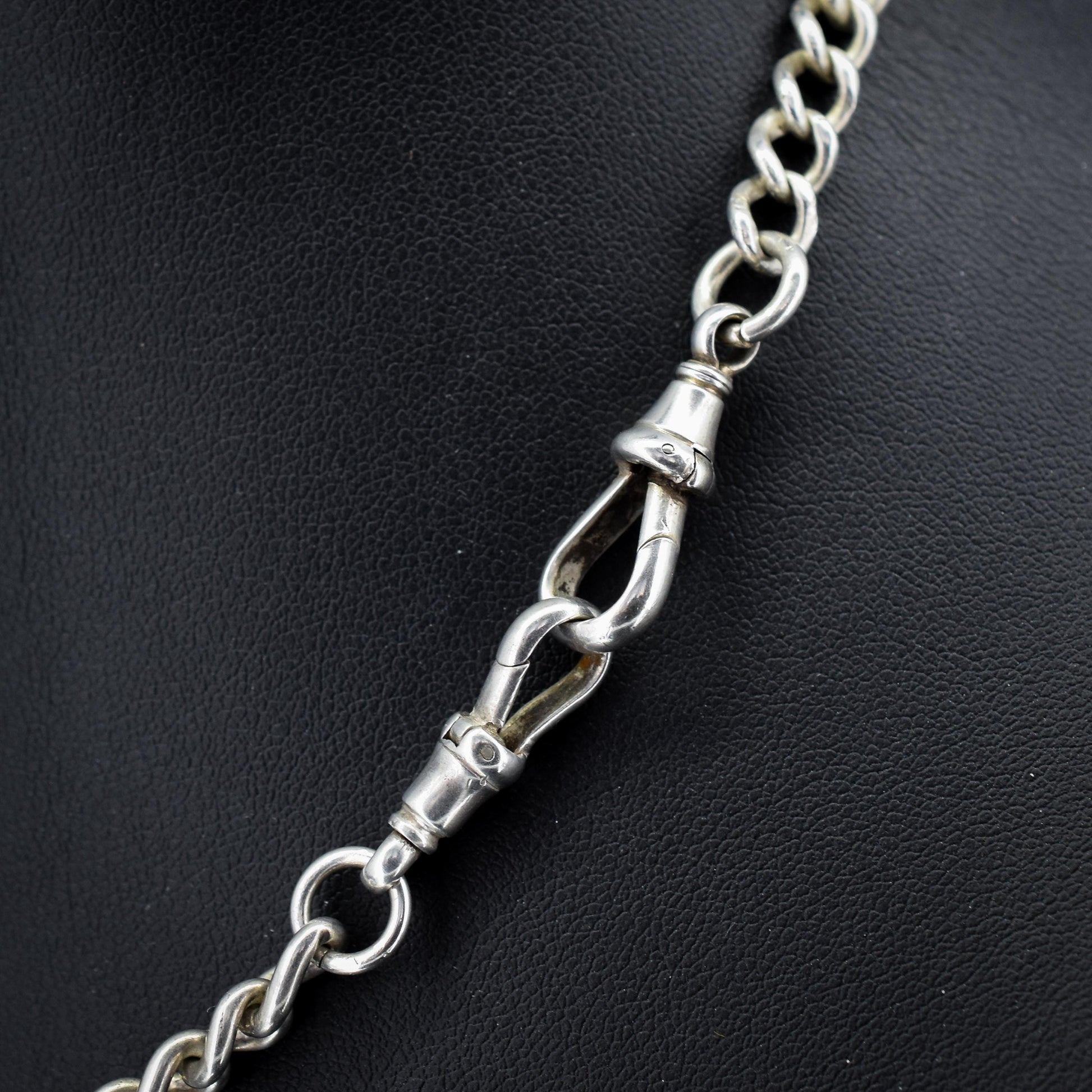 Antique Victorian Sterling Silver Curb Link Double Albert Watch Chain – 16.5"