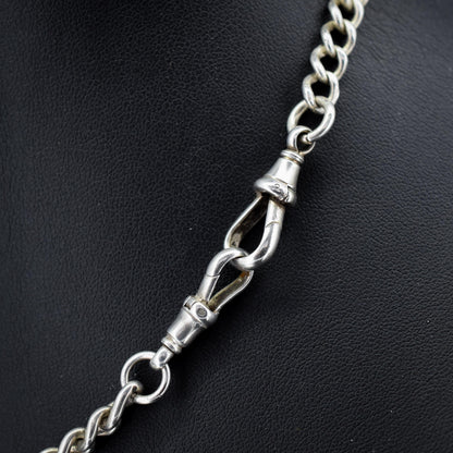 Antique Victorian Sterling Silver Curb Link Double Albert Watch Chain – 16.5"