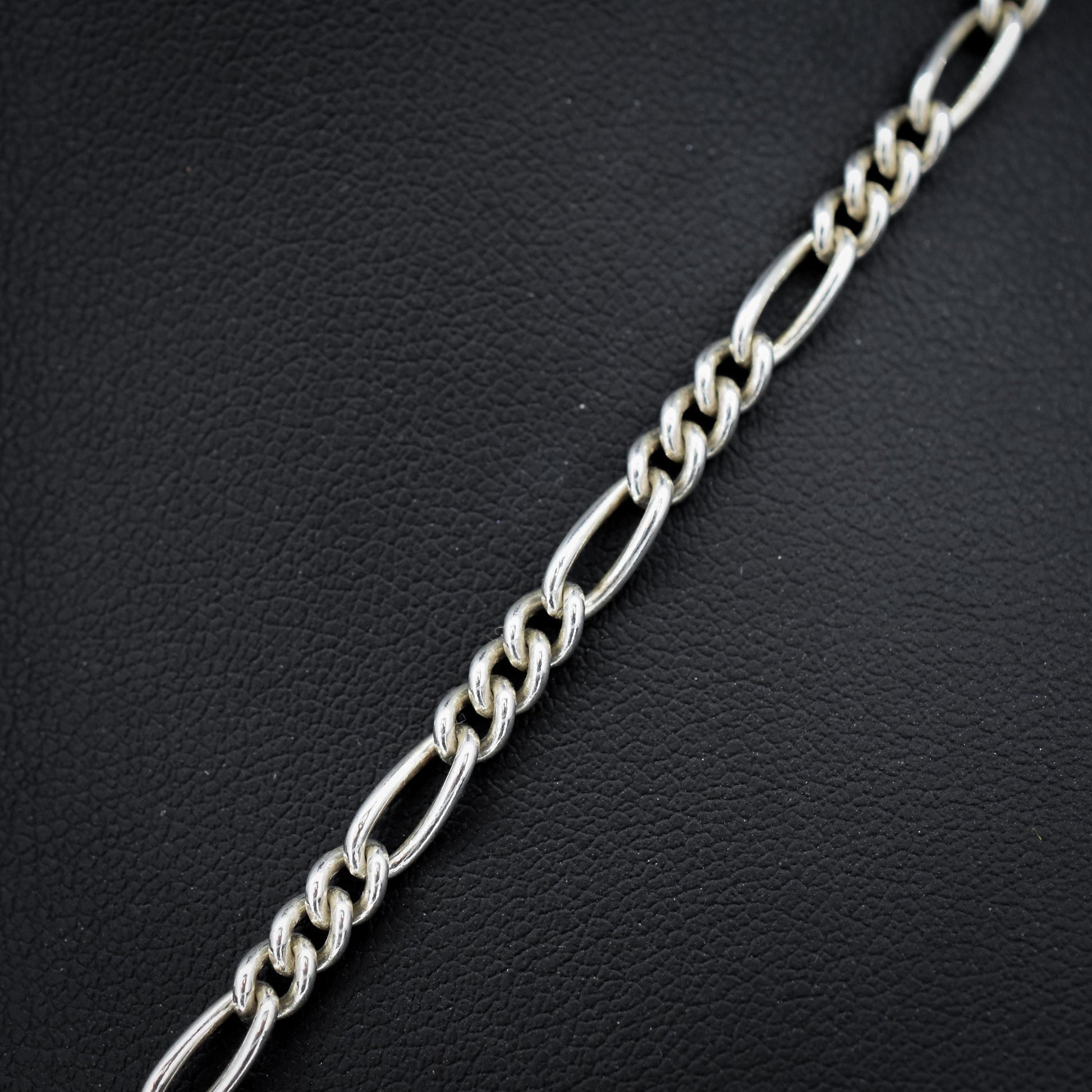 Vintage Sterling Silver Figaro Albert Chain Necklace with Dog Clip, T Bar & Tassel | 18"