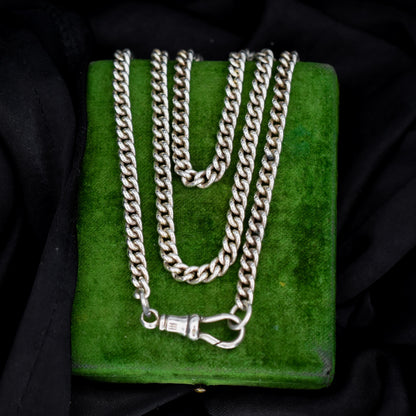 Vintage 24.5" Sterling Silver Uniform Curb Link Long Chain Necklace with Dog Clip