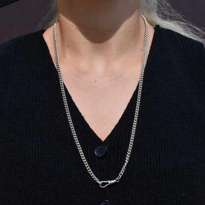 Vintage 24.5" Sterling Silver Uniform Curb Link Long Chain Necklace with Dog Clip
