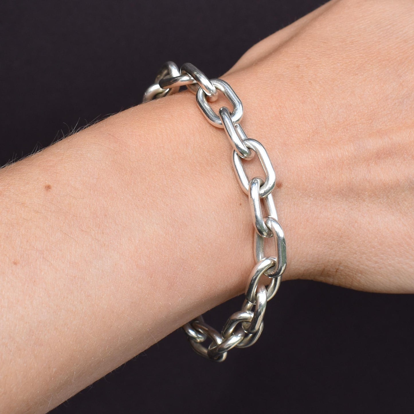 Vintage Chunky Sterling Silver Bracelet with Dog Clip | 7.5"