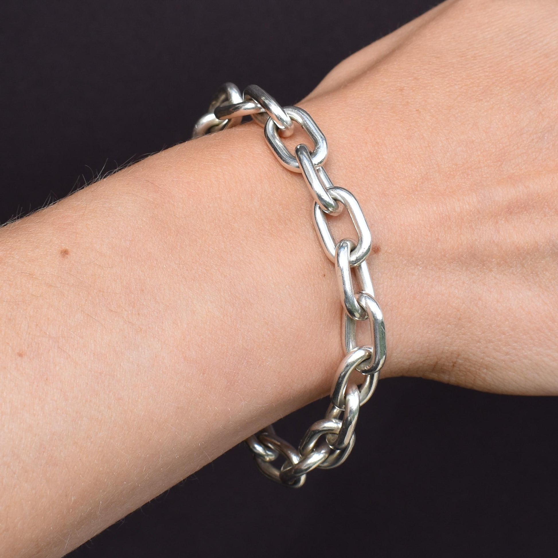 Vintage Chunky Sterling Silver Bracelet with Dog Clip | 7.5"