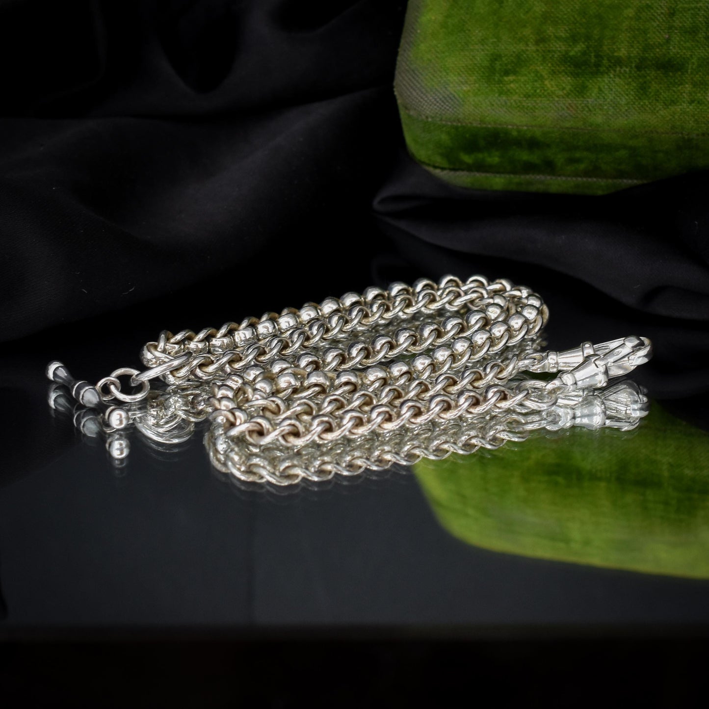 Vintage Sterling Silver Rollerball Albert Watch Chain Necklace | 19"