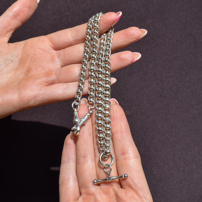 Vintage Sterling Silver Rollerball Albert Watch Chain Necklace | 19"