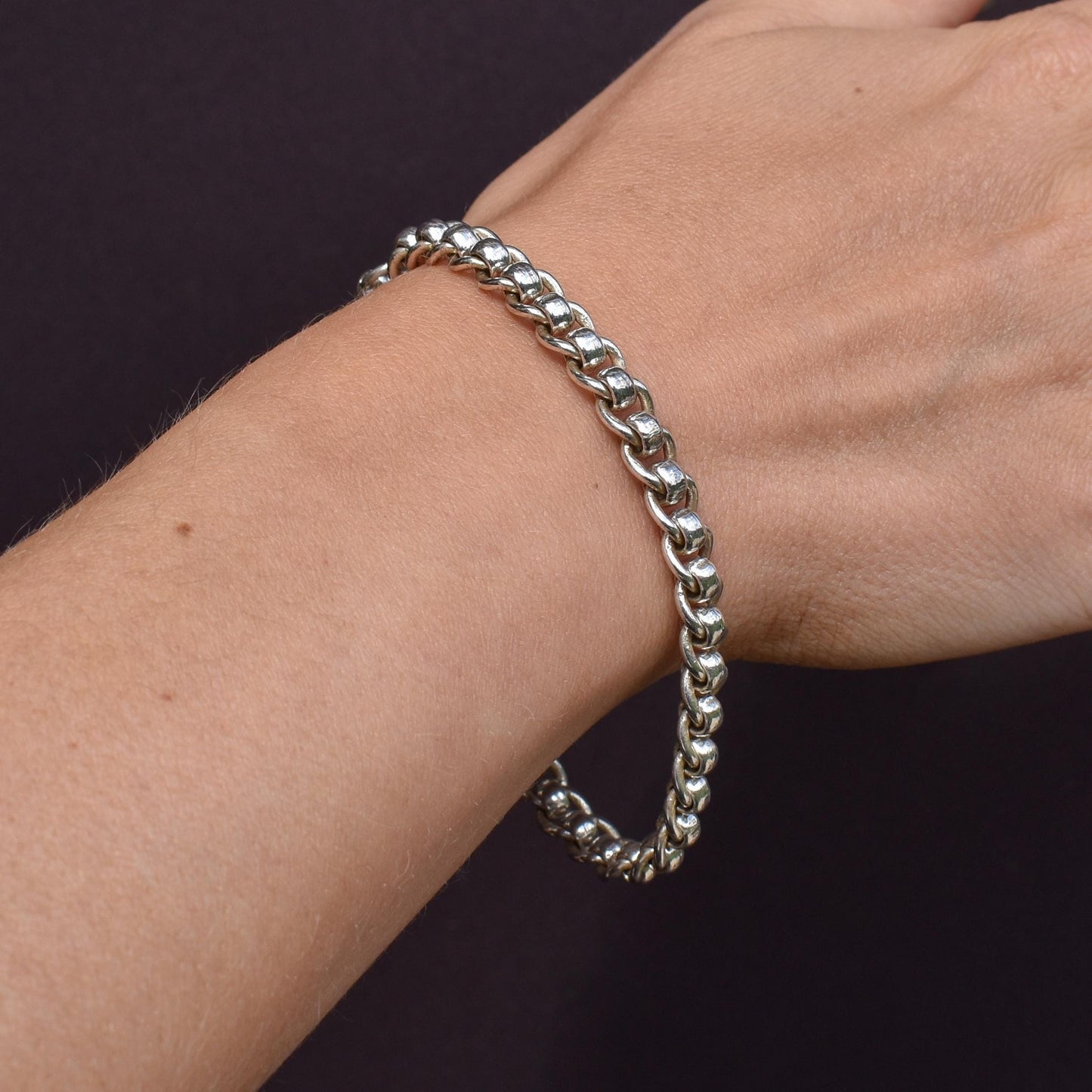 Vintage Sterling Silver Rollerball Bracelet with Dog Clip | 7.5"