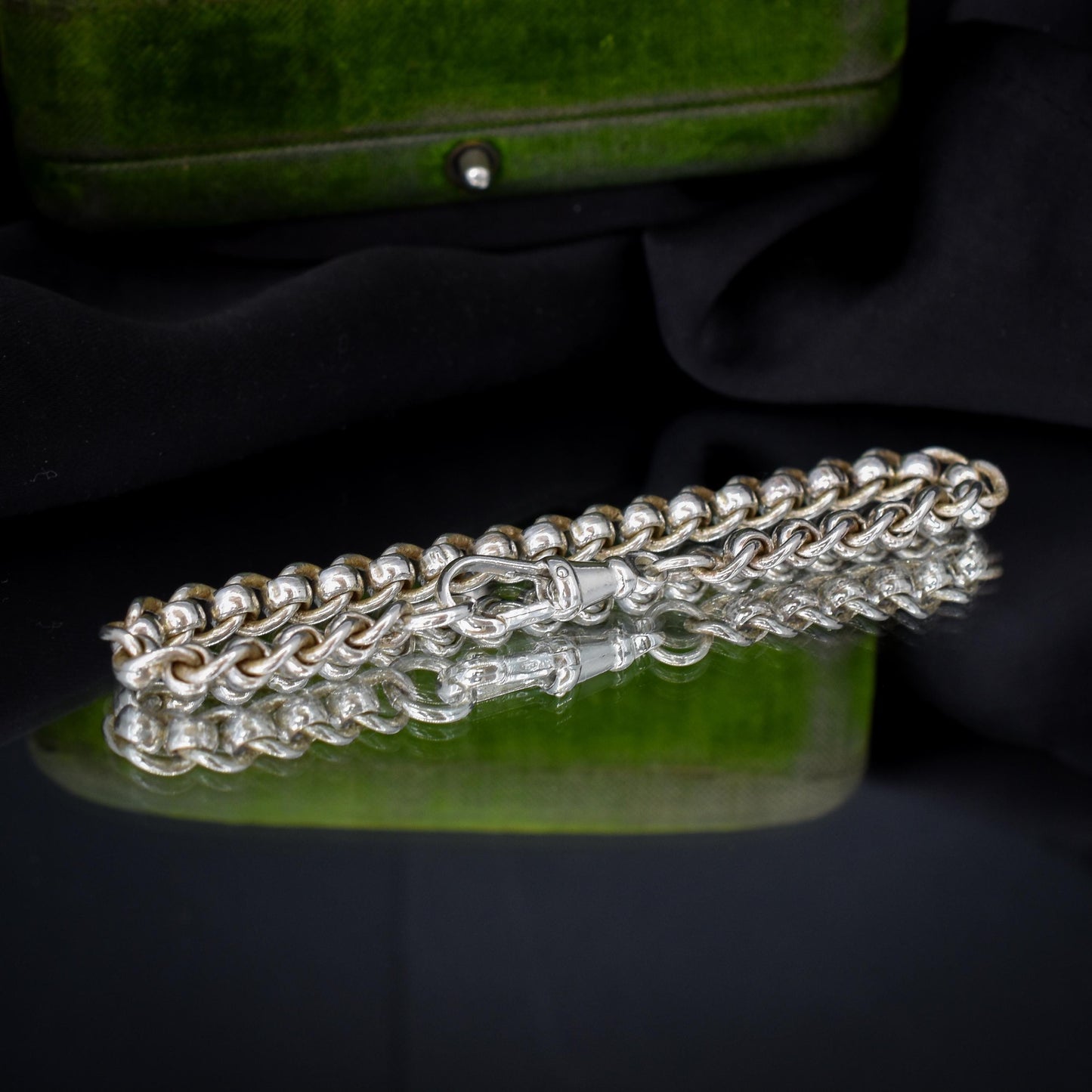 Vintage Sterling Silver Rollerball Bracelet with Dog Clip | 7.5"