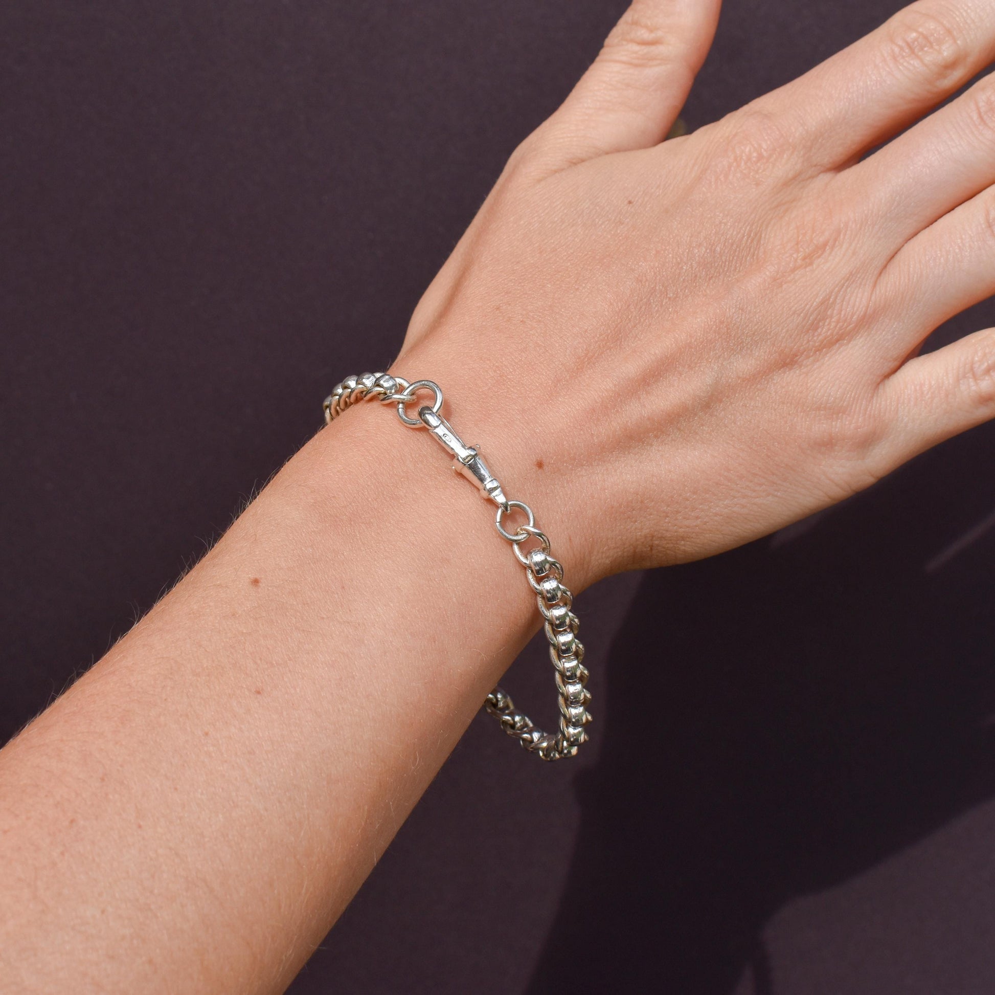 Vintage Sterling Silver Rollerball Bracelet with Dog Clip | 7.5"