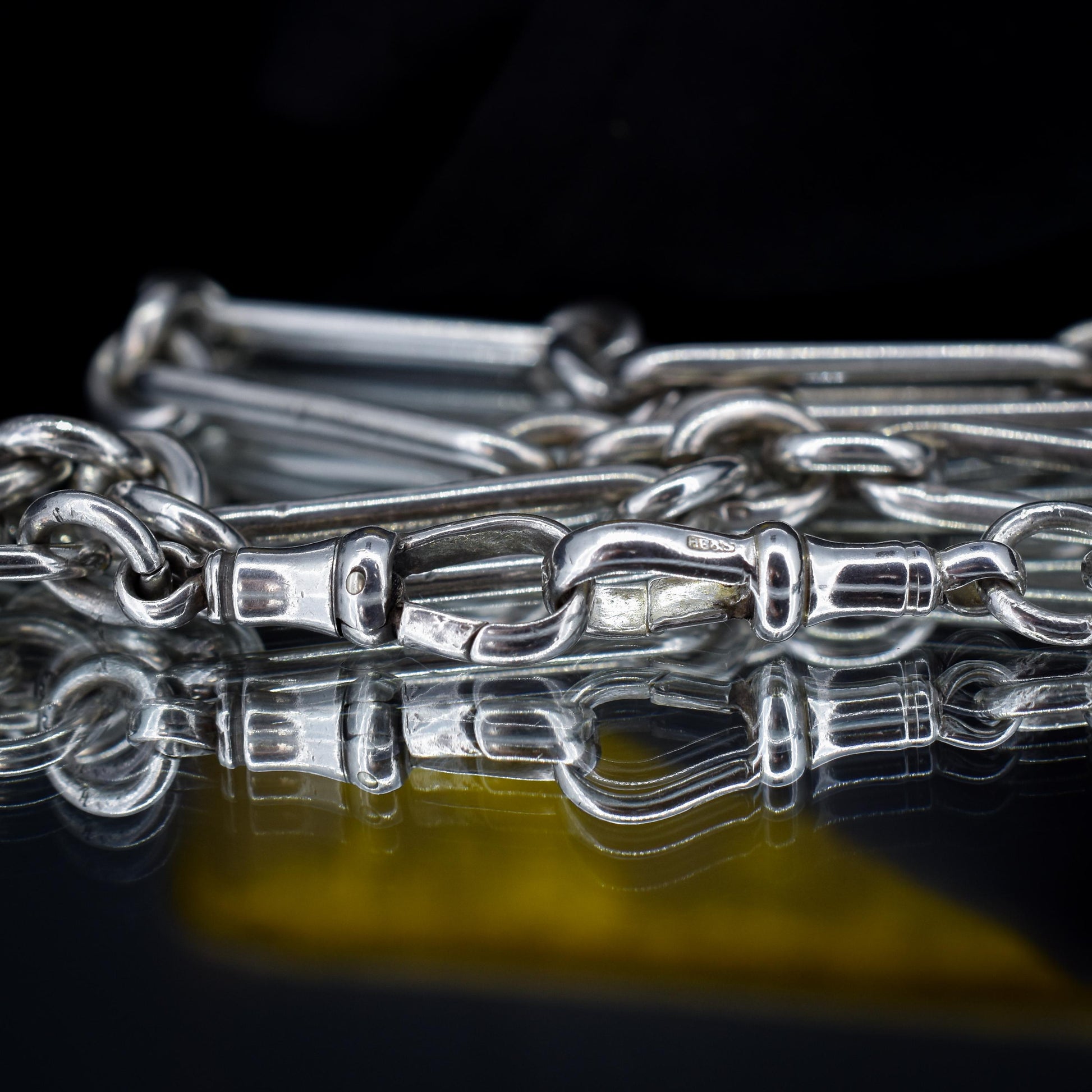 Antique '1910' Sterling Silver Trombone Oval Link Watch Chain Necklace | 15"