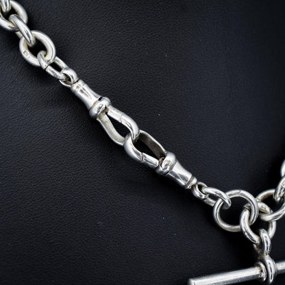 Antique '1910' Sterling Silver Trombone Oval Link Watch Chain Necklace | 15"