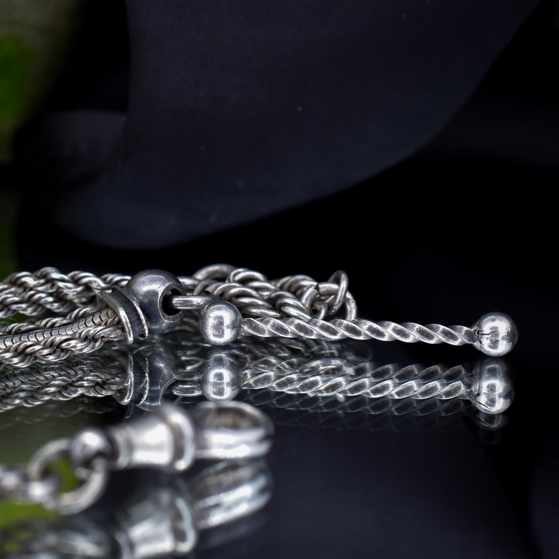 Antique Silver Heart Albertina Albert Watch Chain Bracelet with Tassel