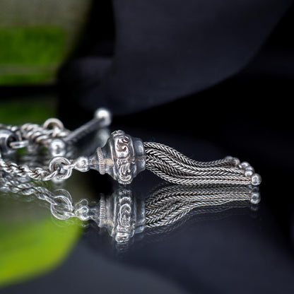 Antique Silver Heart Albertina Albert Watch Chain Bracelet with Tassel