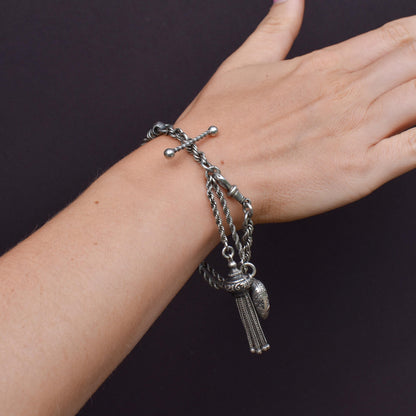 Antique Silver Heart Albertina Albert Watch Chain Bracelet with Tassel