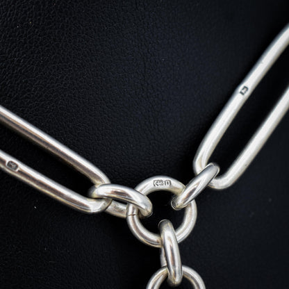 Antique Victorian '1888' Sterling Silver Trombone Love Knot Watch Chain Necklace | 14.25"
