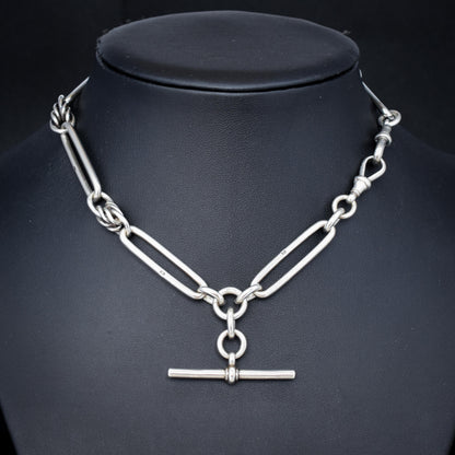 Antique Victorian '1888' Sterling Silver Trombone Love Knot Watch Chain Necklace | 14.25"