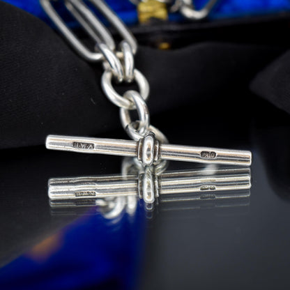 Antique Victorian '1888' Sterling Silver Trombone Love Knot Watch Chain Necklace | 14.25"