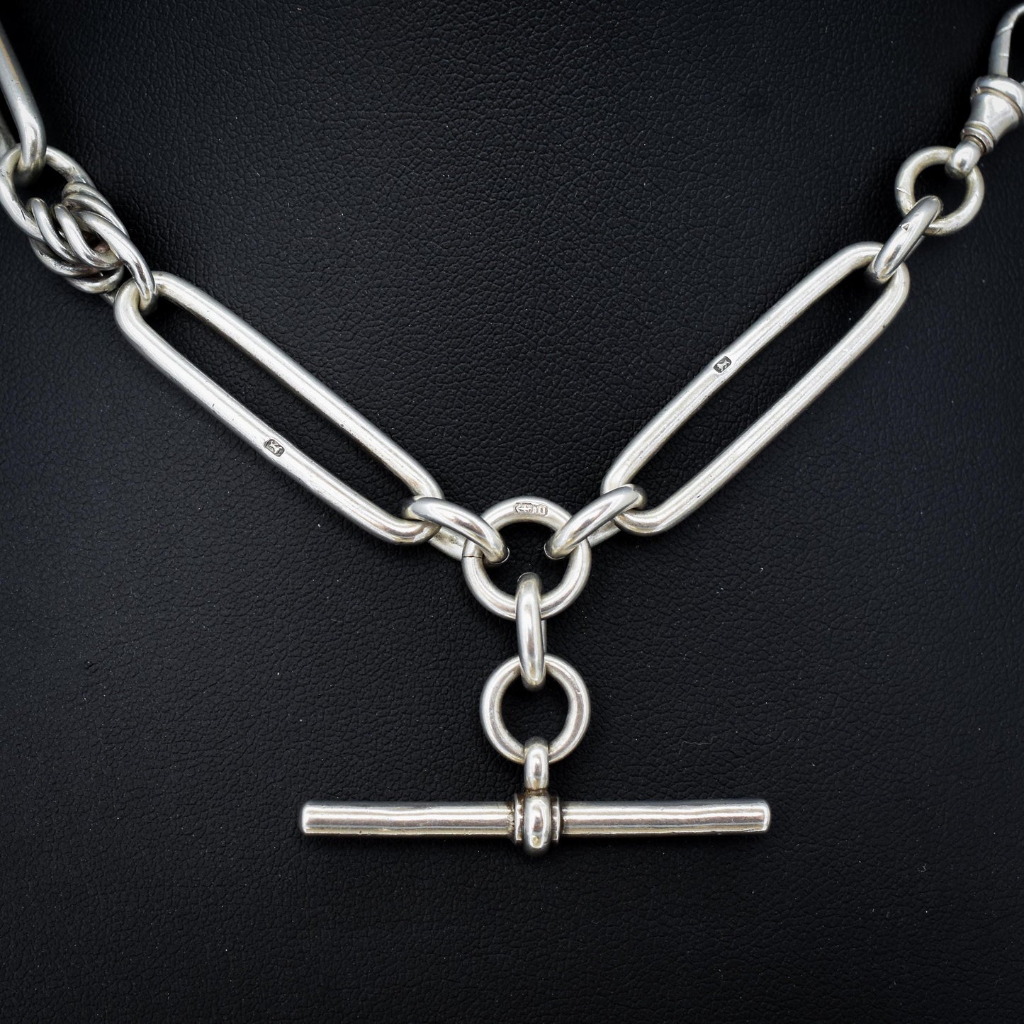 Antique Victorian '1888' Sterling Silver Trombone Love Knot Watch Chain Necklace | 14.25"