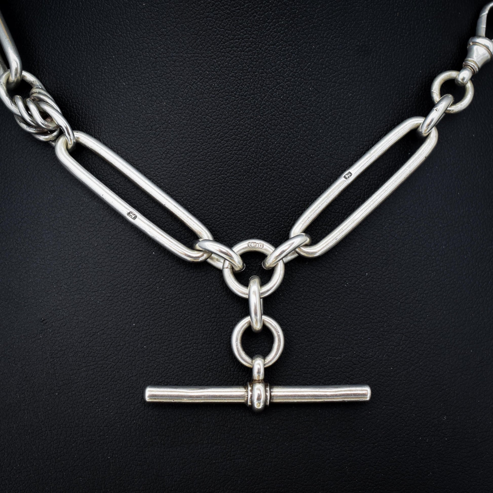 Antique Victorian '1888' Sterling Silver Trombone Love Knot Watch Chain Necklace | 14.25"