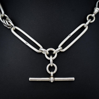 Antique Victorian '1888' Sterling Silver Trombone Love Knot Watch Chain Necklace | 14.25"