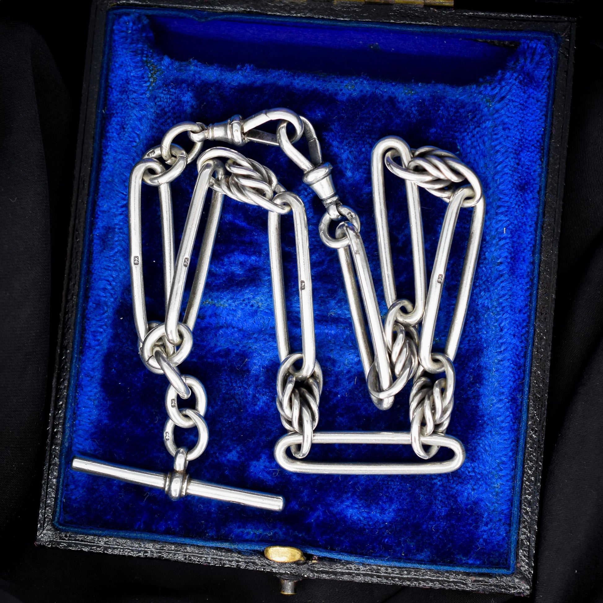 Antique Victorian '1888' Sterling Silver Trombone Love Knot Watch Chain Necklace | 14.25"