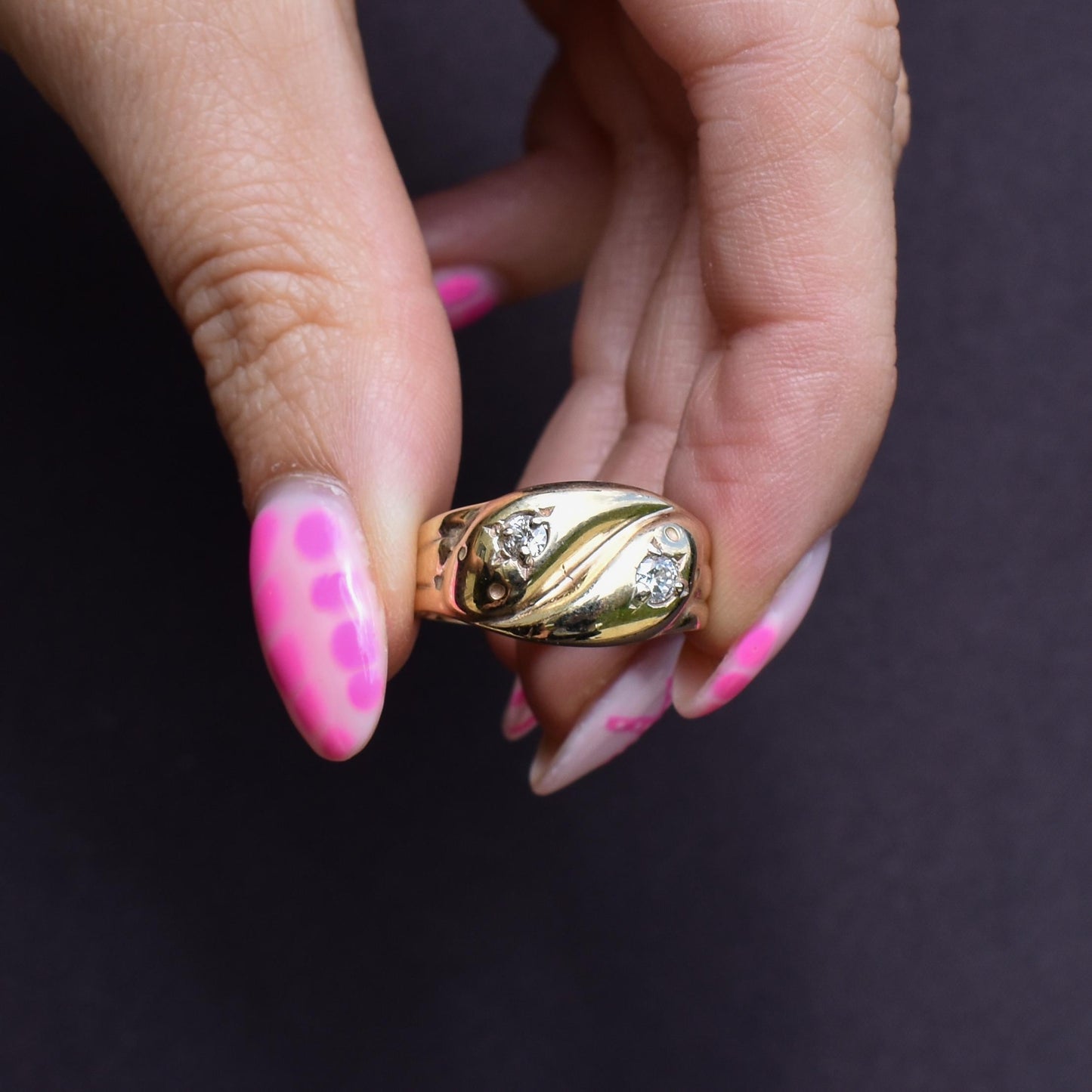 Vintage Diamond Double Snake Serpent 9ct Gold Ring - Chester 1936