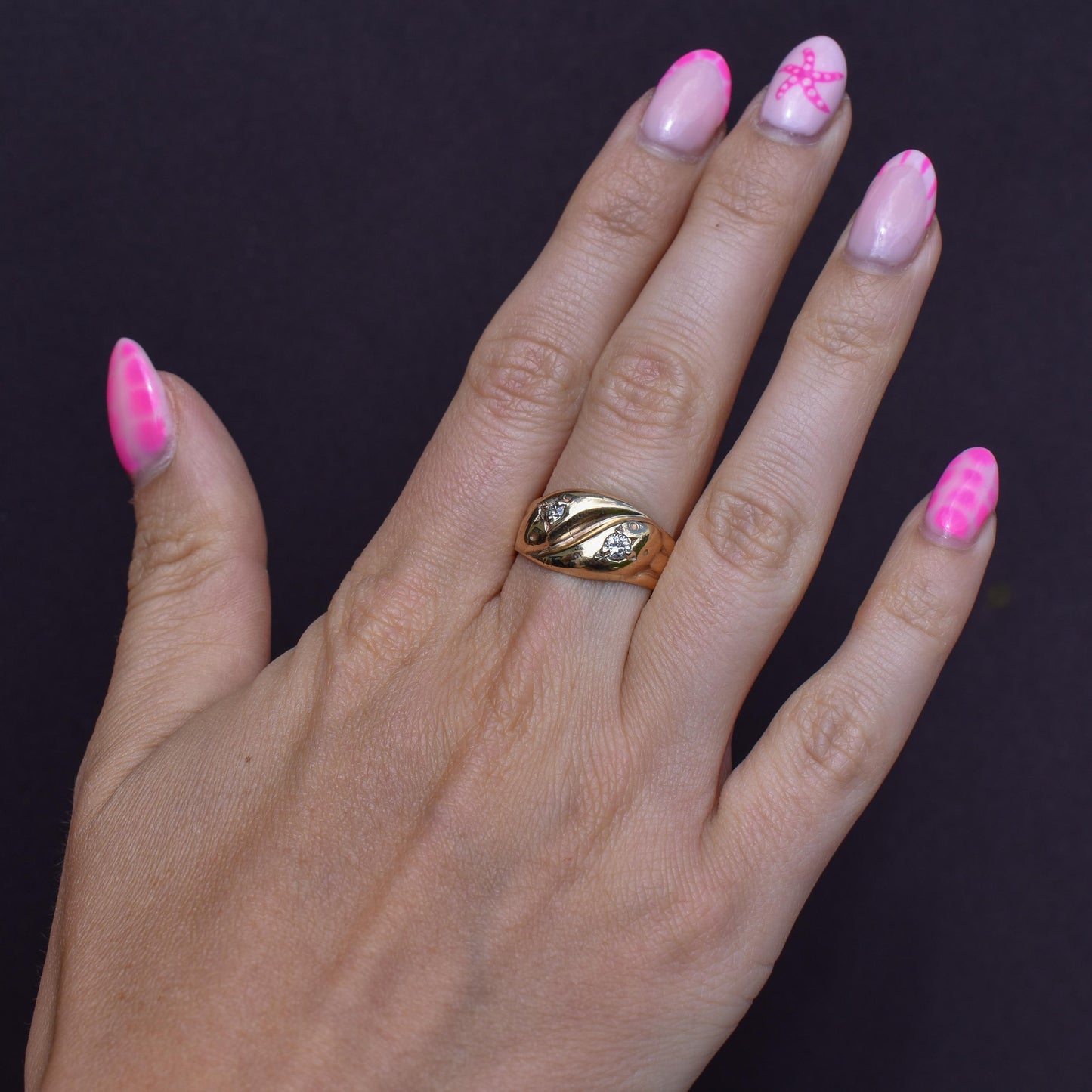 Vintage Diamond Double Snake Serpent 9ct Gold Ring - Chester 1936