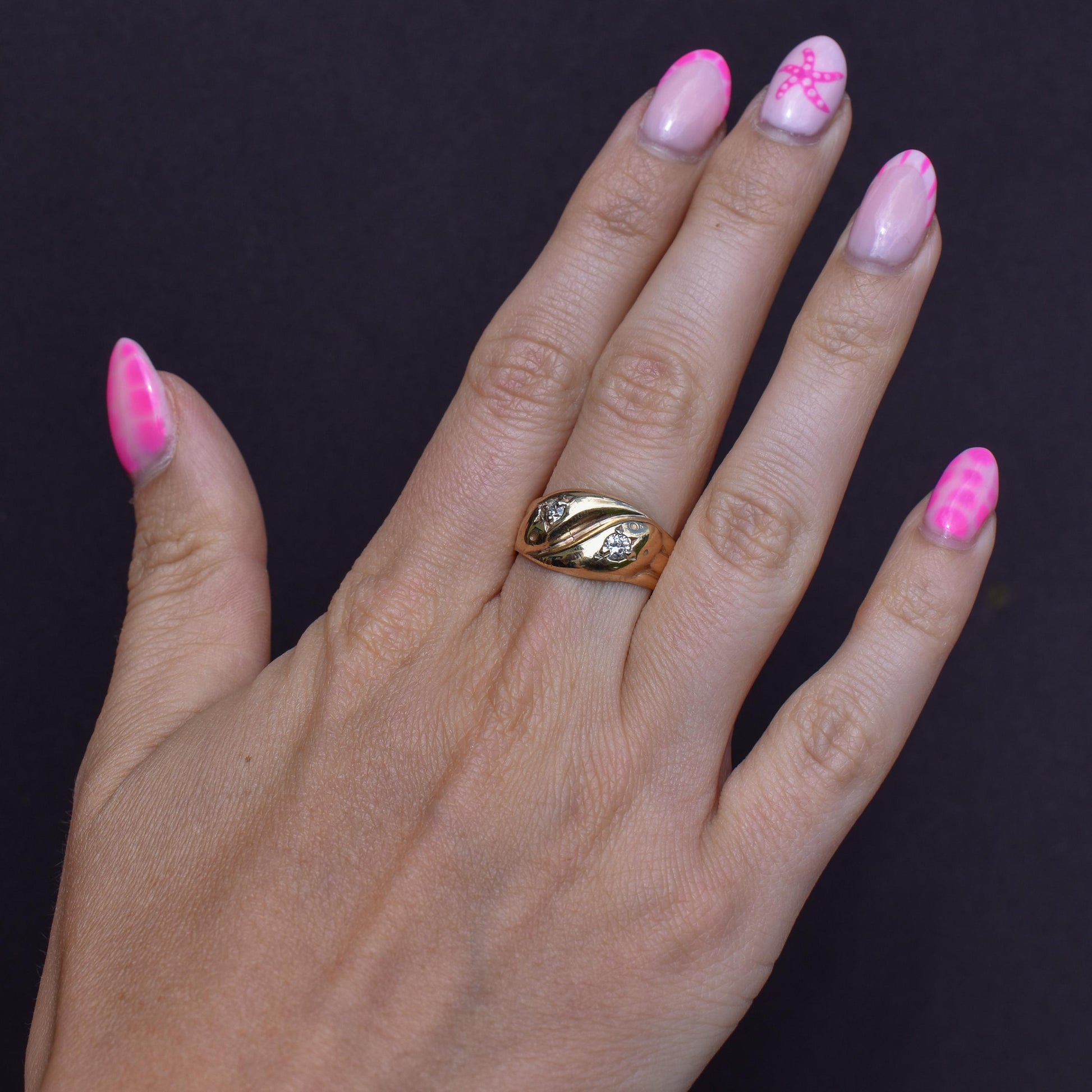 Vintage Diamond Double Snake Serpent 9ct Gold Ring - Chester 1936