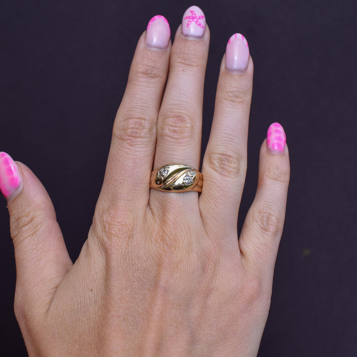 Vintage Diamond Double Snake Serpent 9ct Gold Ring - Chester 1936