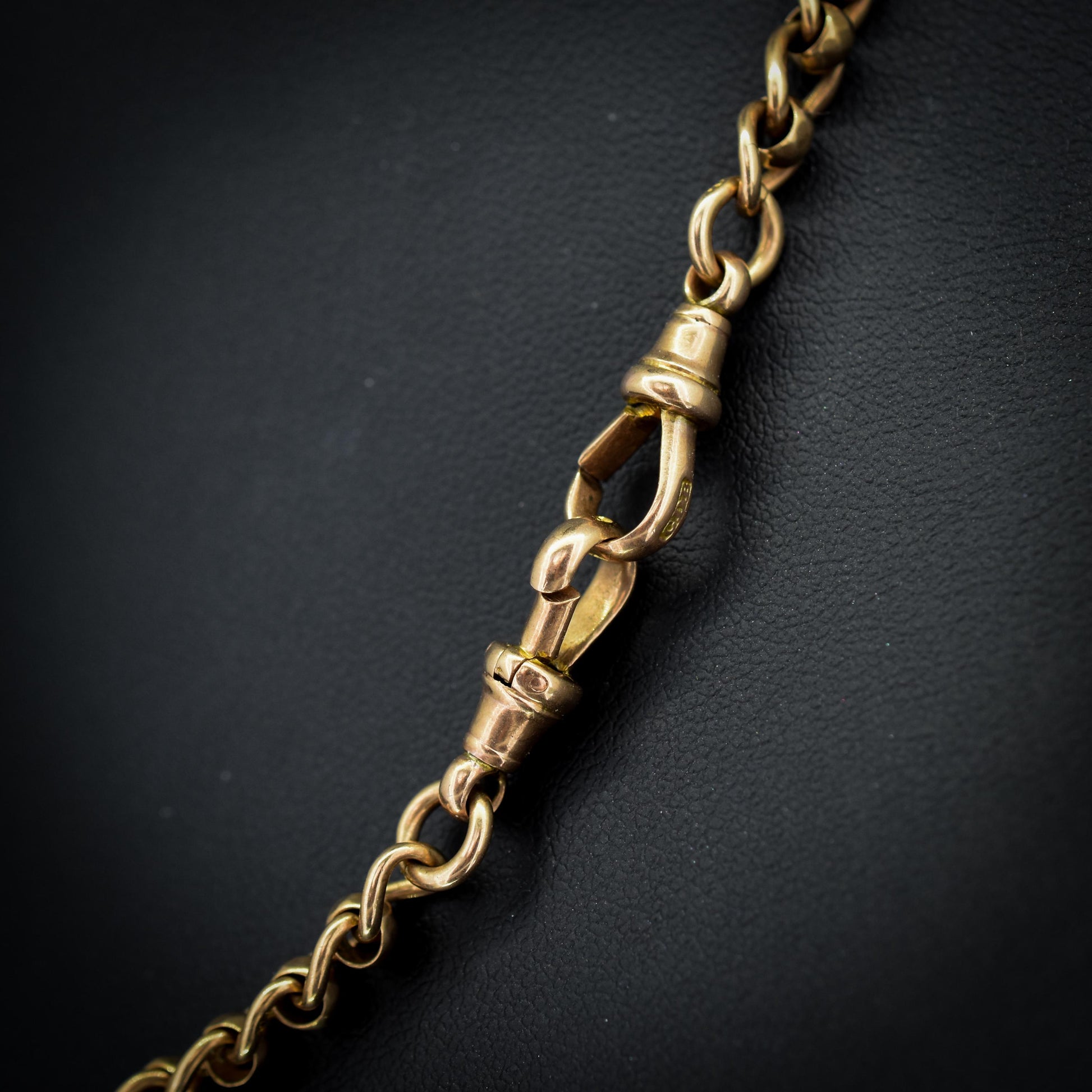 Antique Rollerball 9ct Gold Albert Chain with T-Bar and Double Dog Clips | 16"