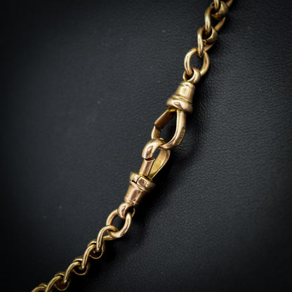 Antique Rollerball 9ct Gold Albert Chain with T-Bar and Double Dog Clips | 16"