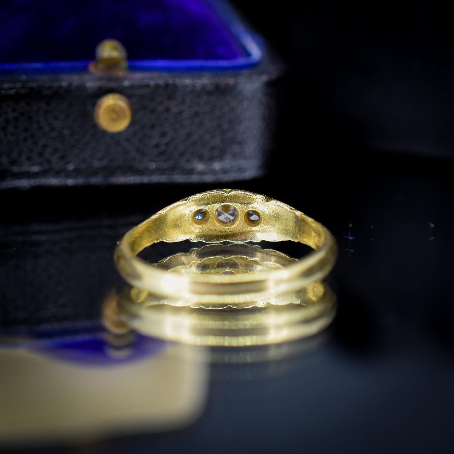 Vintage Diamond Three Stone 18ct Yellow Gold Boat Ring | Dated 1995